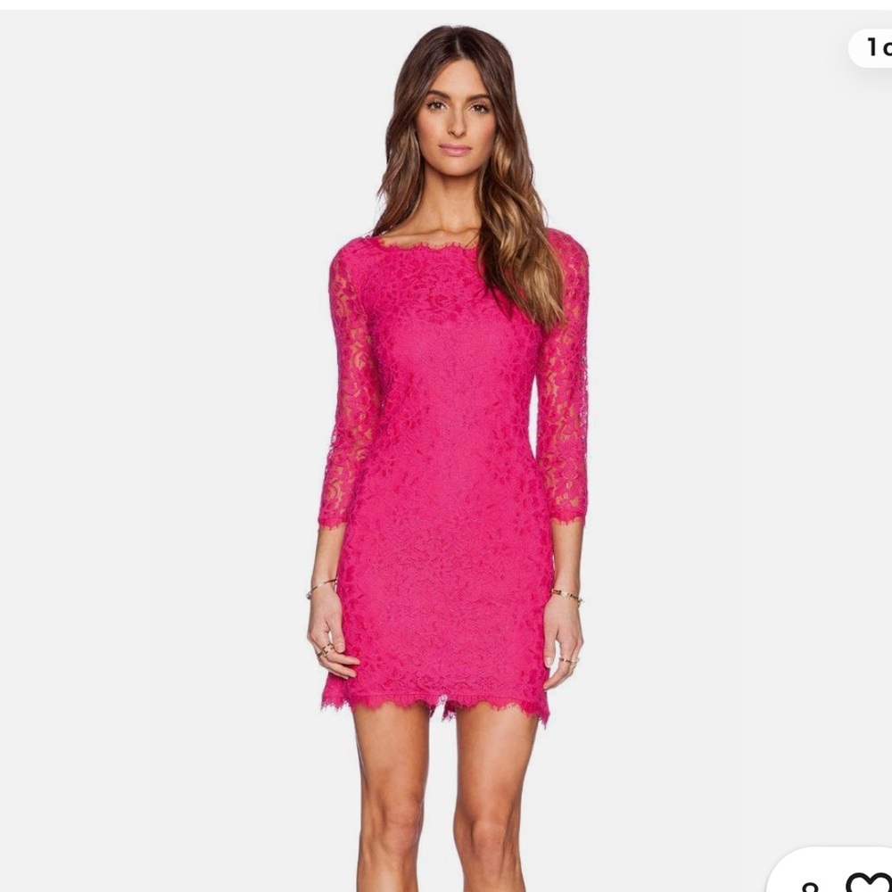 DVF Furstenberg Elegant “Zarita” Fuschia Pink Lace Dress - Size 2